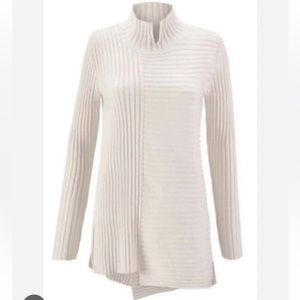 CABI D-Ring Ribbed Knit Tunic Mock Neck Asymmetric Sweater
